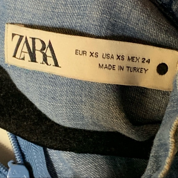 Zara High-Neck Ruffle Denim 3/4 Sleeve Puffy Top - Picture 13 of 14